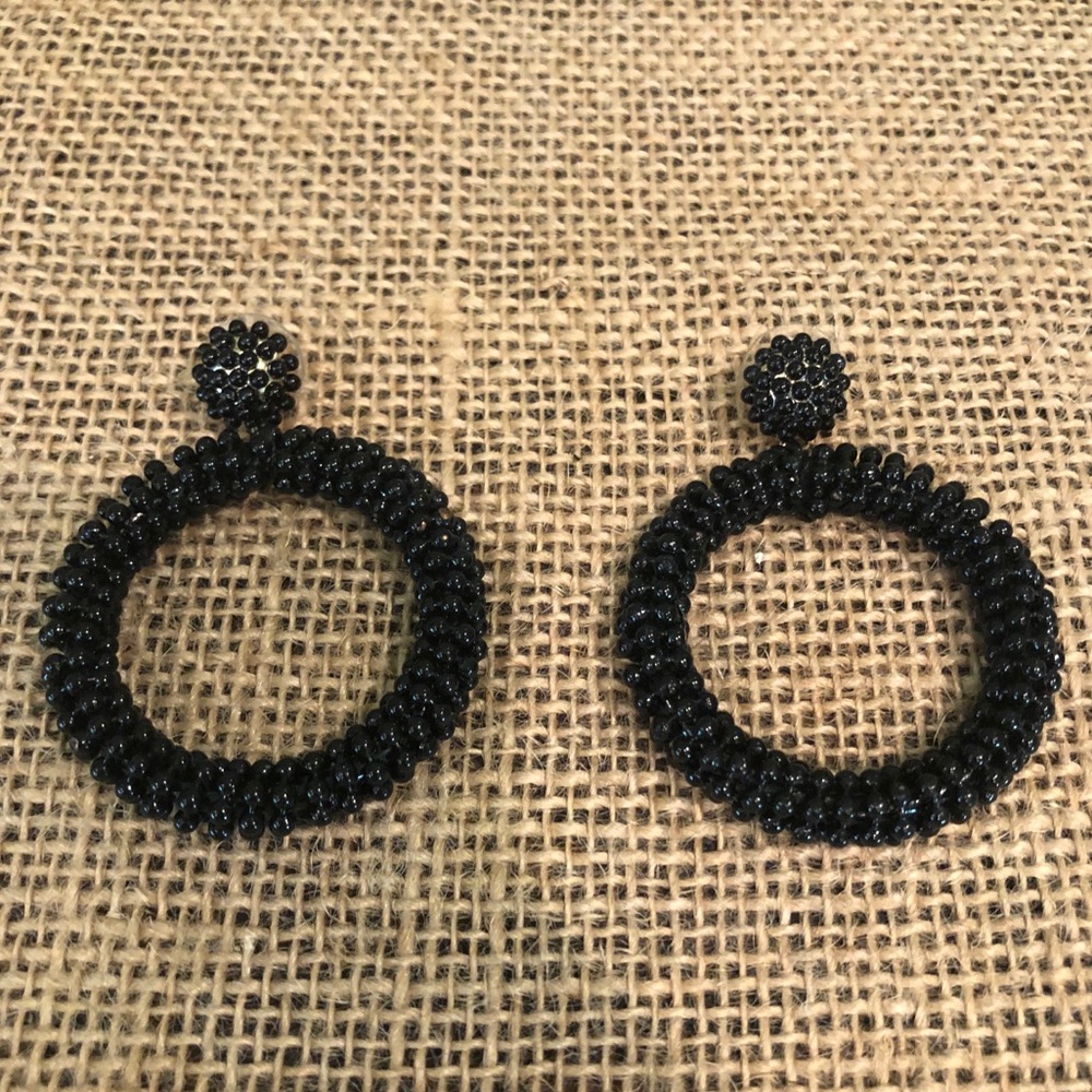 Black beaded hoops with stud